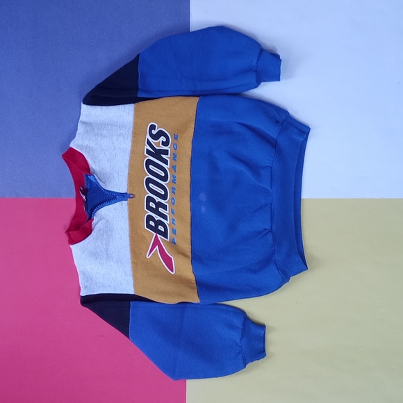 Vintage 1990s Kids Brooks Performace Colour Block Half Zip Sweater